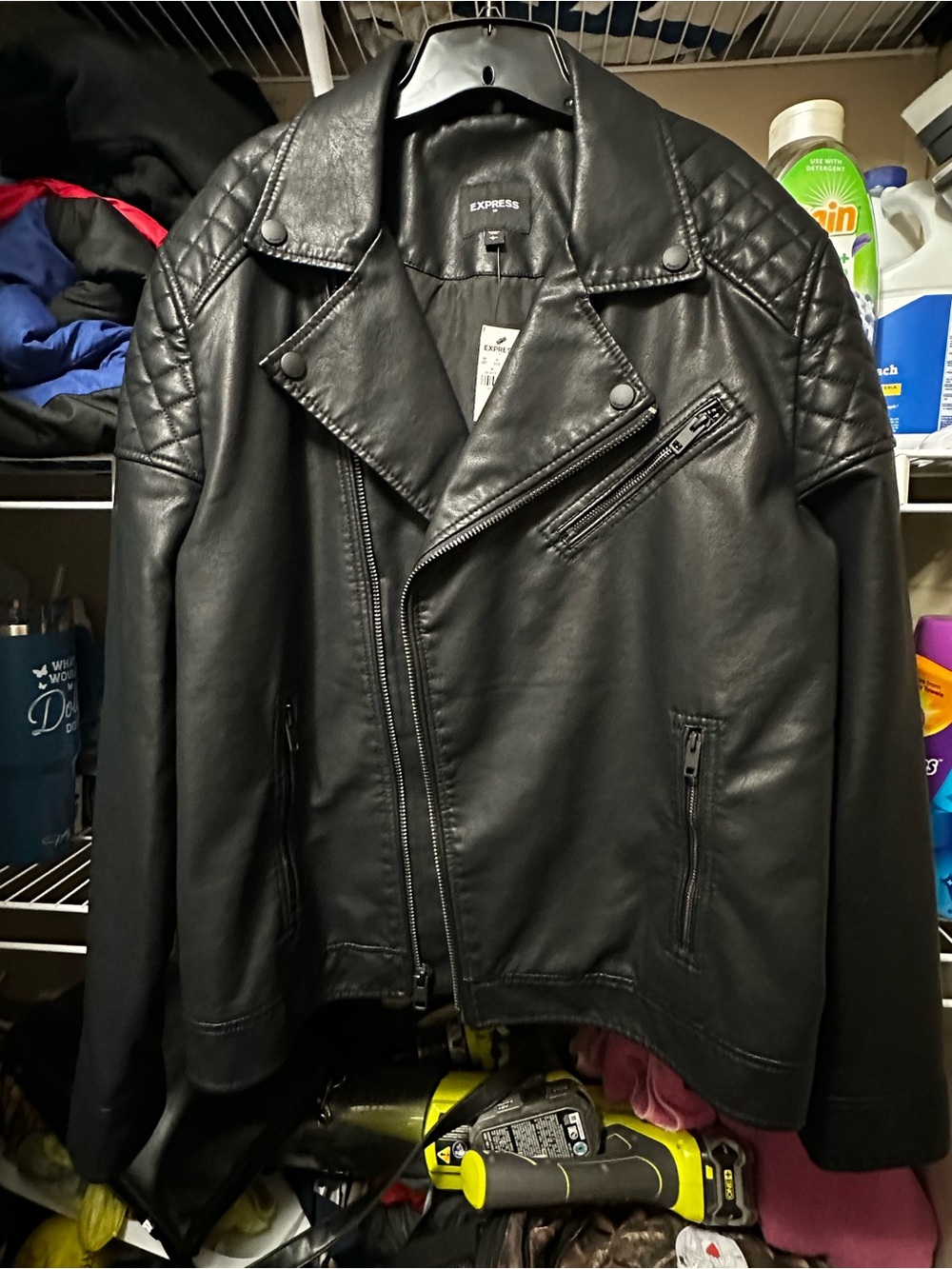 Express Black Quilted Faux Leather Moto Jacket